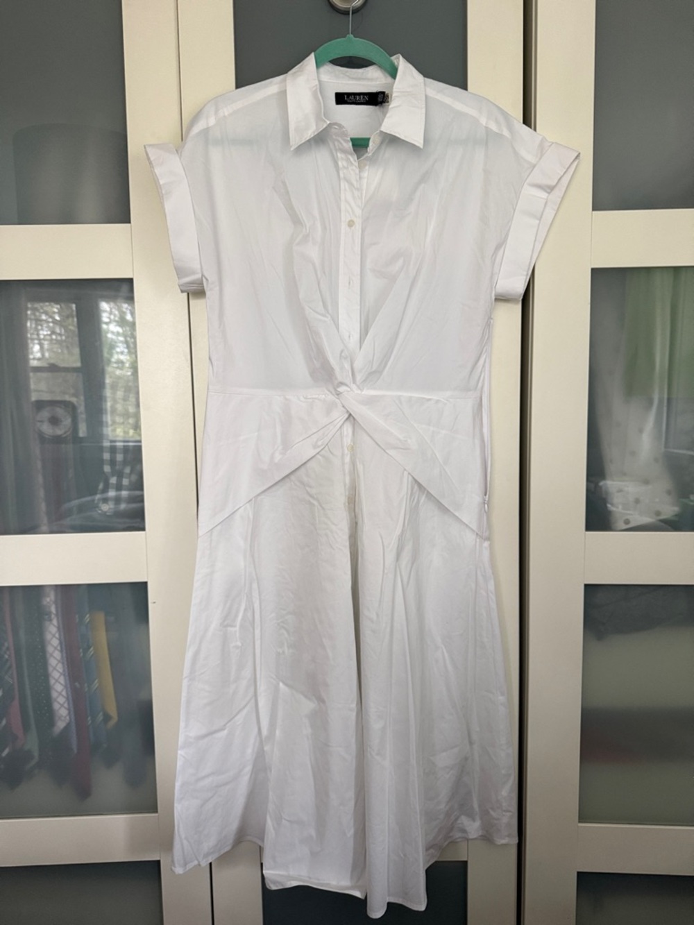 Lauren Ralph Lauren White Button-Front Tie-Waist Shirt Dress 10